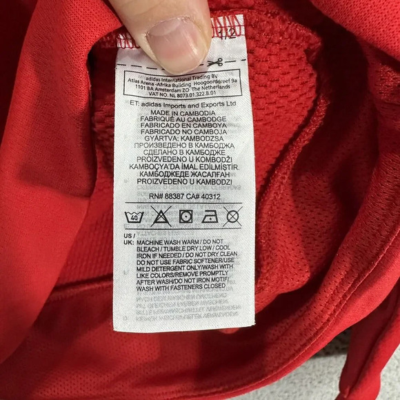 Adidas Sweatshirt Men Small Red Fleece Pullover Hoodie Pockets Outdoors Gorpcore - Picture 6 of 9